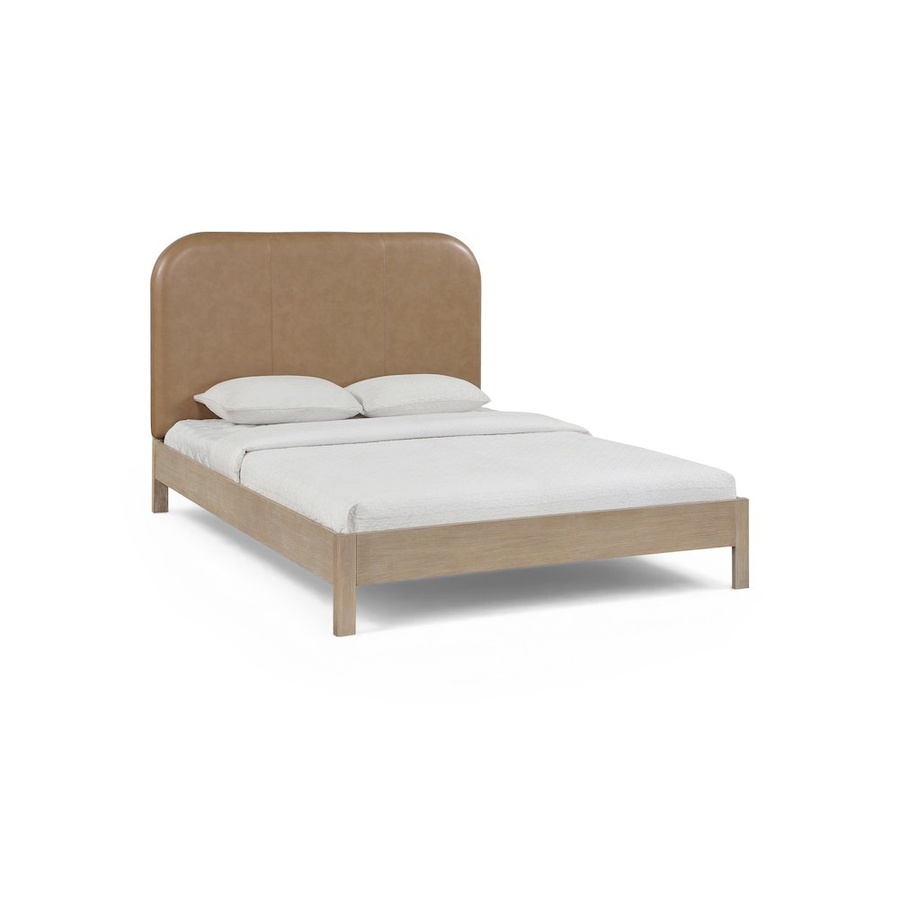 Caswell Natural Vegan Leather Upholstered Queen Bed (3 Boxes)