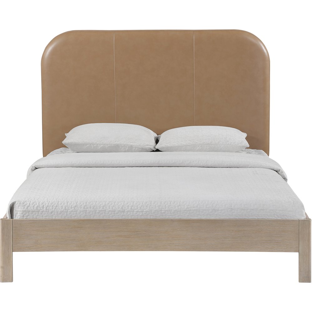 Caswell Natural Vegan Leather Upholstered Queen Bed (3 Boxes)