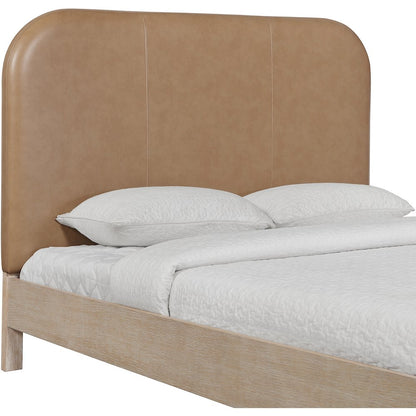 Caswell Natural Vegan Leather Upholstered Queen Bed (3 Boxes)