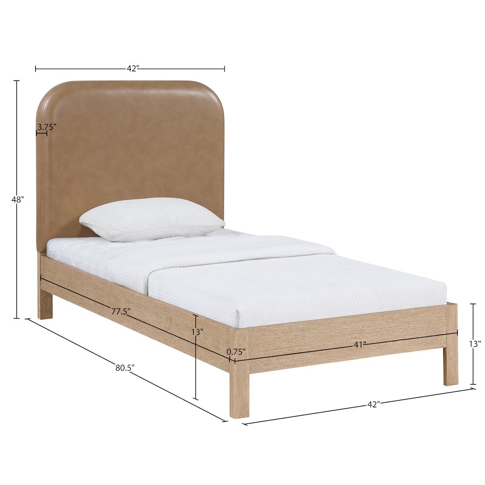 Caswell Natural Vegan Leather Upholstered Twin Bed (3 Boxes)
