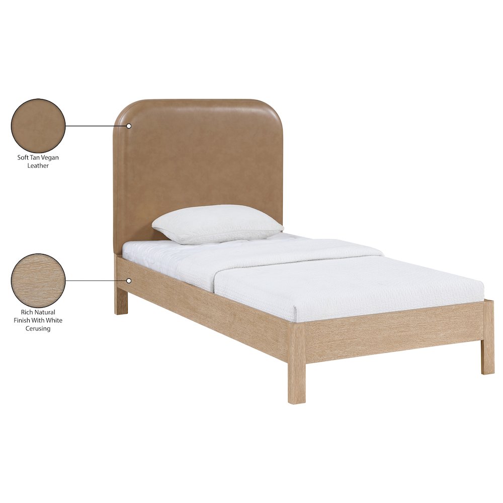 Caswell Natural Vegan Leather Upholstered Twin Bed (3 Boxes)