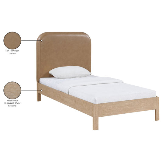 Caswell Natural Vegan Leather Upholstered Twin Bed (3 Boxes)