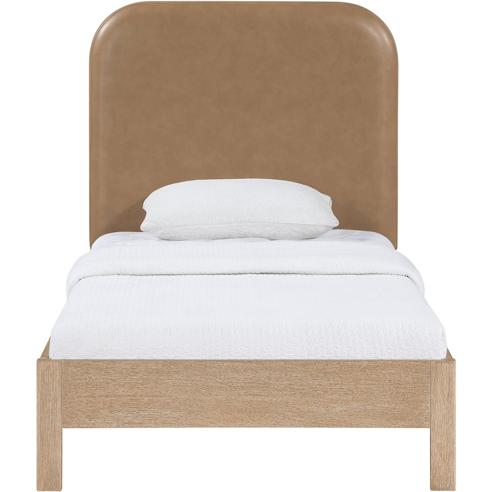 Caswell Natural Vegan Leather Upholstered Twin Bed (3 Boxes)