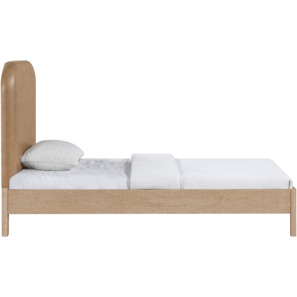 Caswell Natural Vegan Leather Upholstered Twin Bed (3 Boxes)