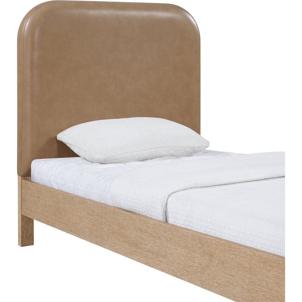 Caswell Natural Vegan Leather Upholstered Twin Bed (3 Boxes)