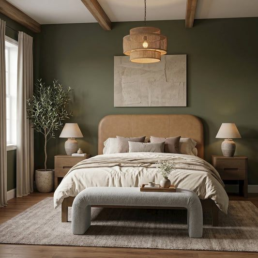 Caswell Brown Vegan Leather Upholstered King Bed (3 Boxes)