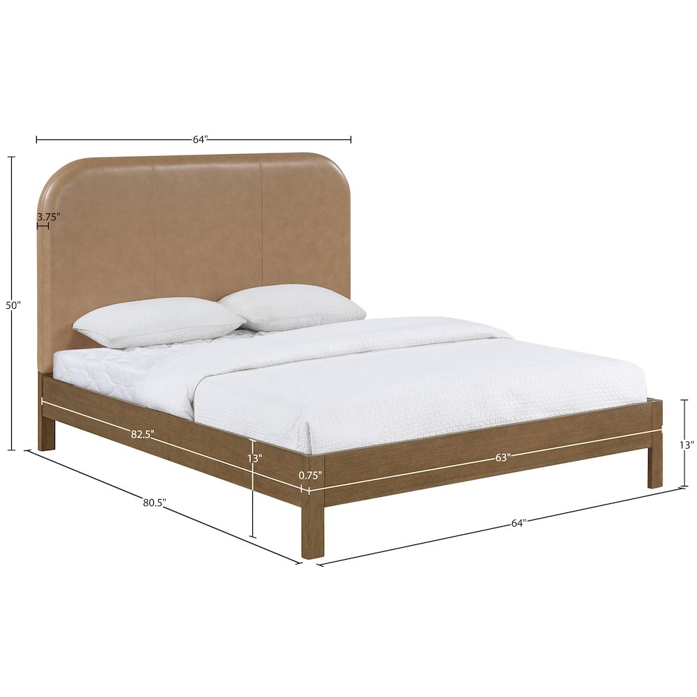 Caswell Brown Vegan Leather Upholstered Queen Bed (3 Boxes)