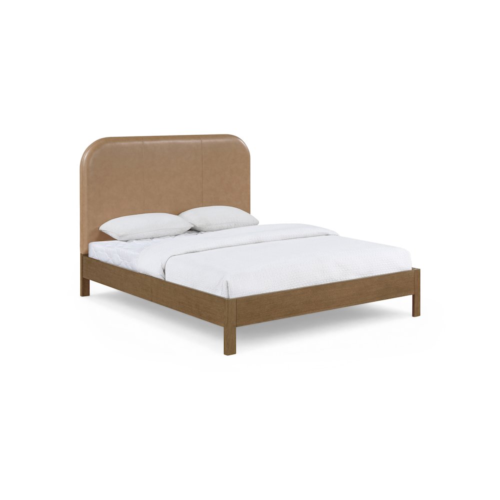 Caswell Brown Vegan Leather Upholstered Queen Bed (3 Boxes)