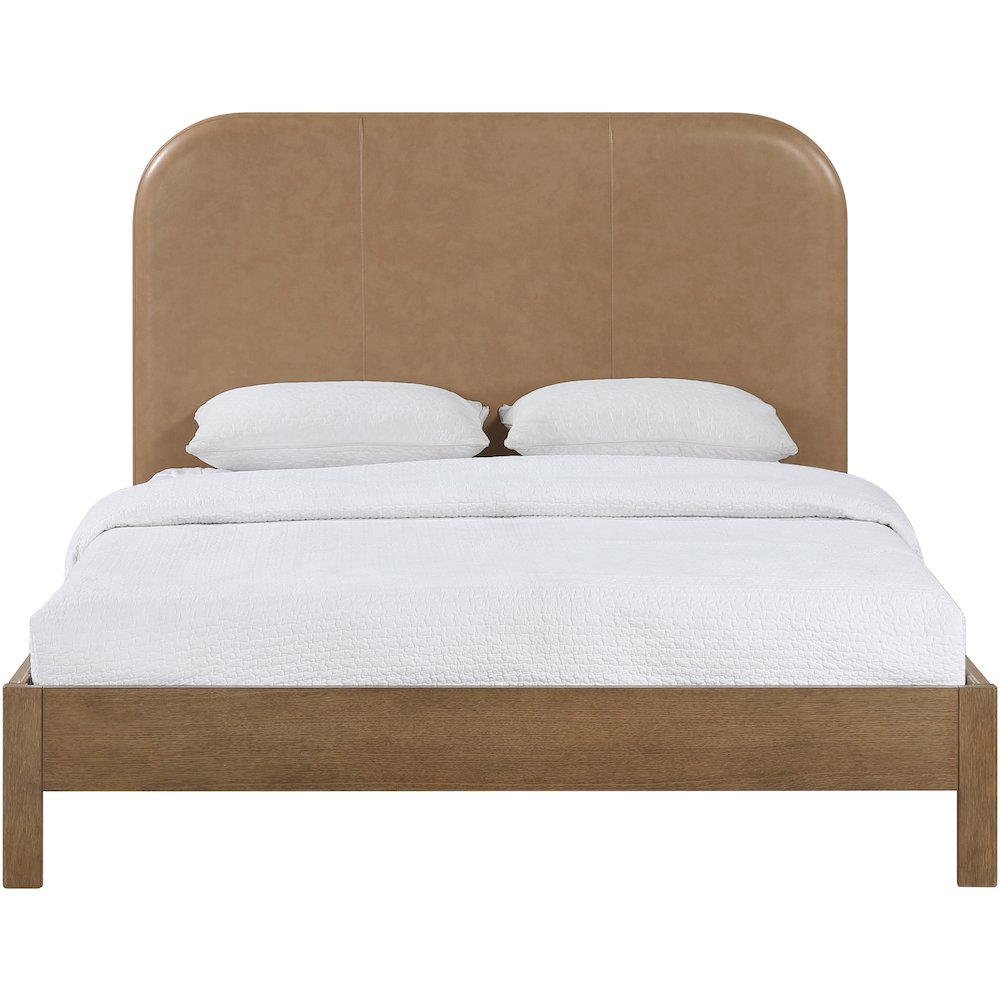 Caswell Brown Vegan Leather Upholstered Queen Bed (3 Boxes)