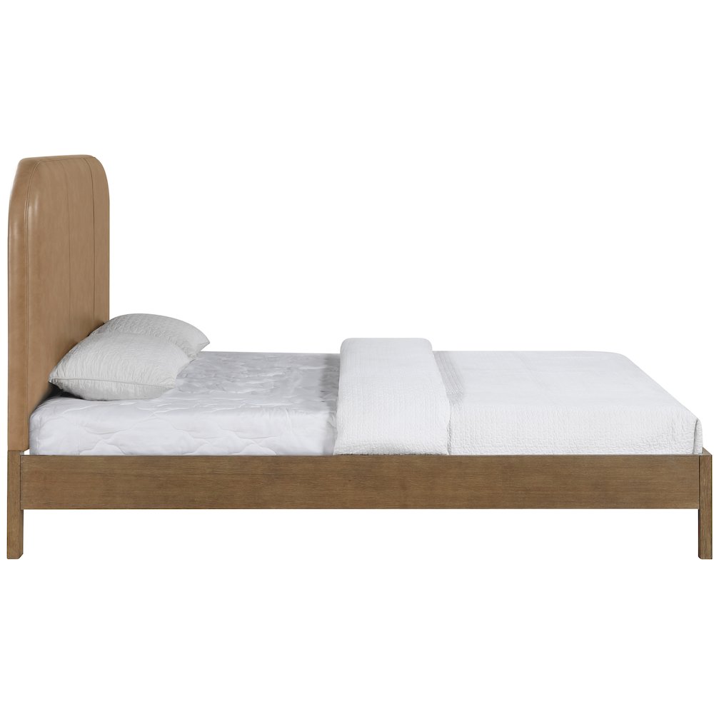Caswell Brown Vegan Leather Upholstered Queen Bed (3 Boxes)
