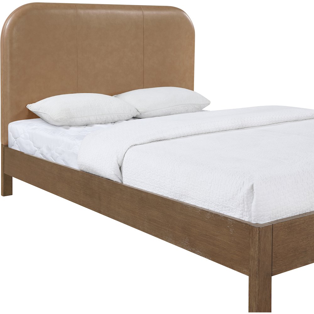 Caswell Brown Vegan Leather Upholstered Queen Bed (3 Boxes)