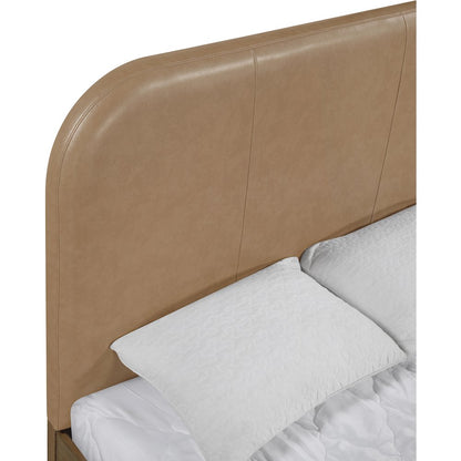 Caswell Brown Vegan Leather Upholstered Queen Bed (3 Boxes)