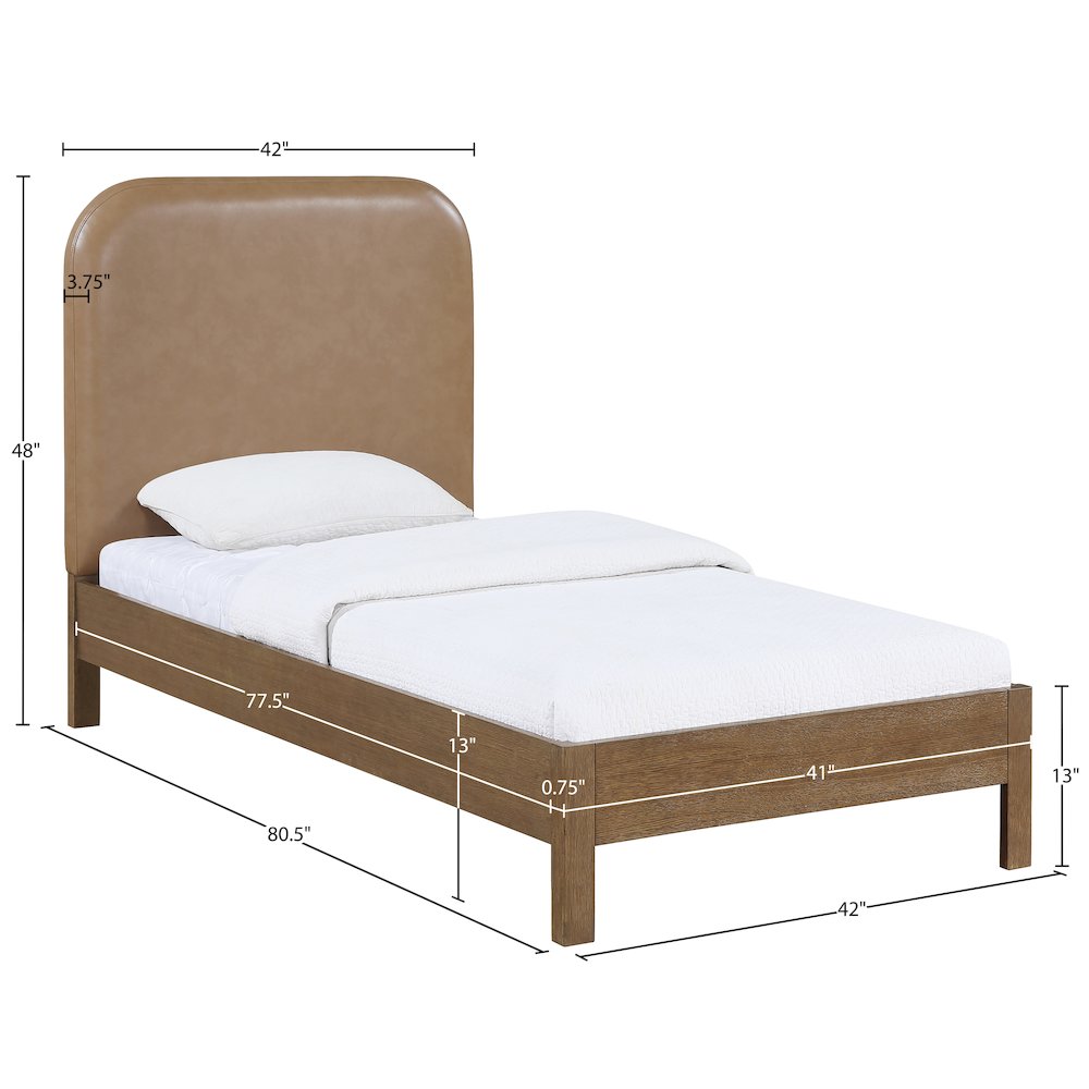 Caswell Brown Vegan Leather Upholstered Twin Bed (3 Boxes)