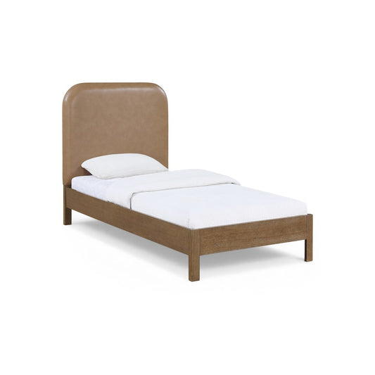 Caswell Brown Vegan Leather Upholstered Twin Bed (3 Boxes)