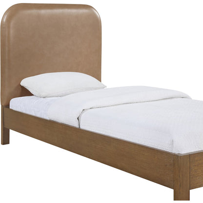 Caswell Brown Vegan Leather Upholstered Twin Bed (3 Boxes)