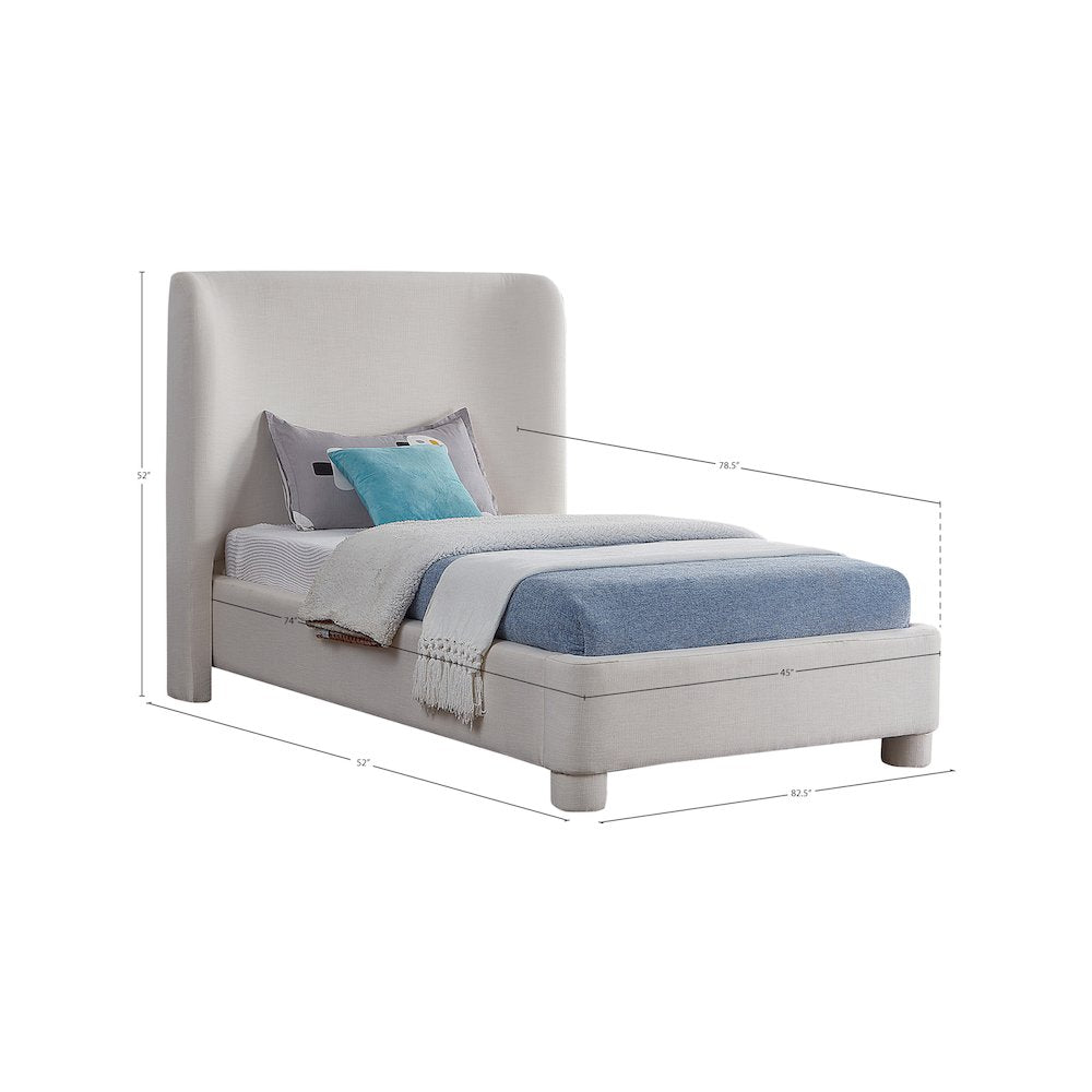 Penny Cream Linen Textured Fabric Twin Bed