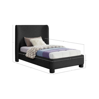 Penny Black Boucle Fabric Twin Bed