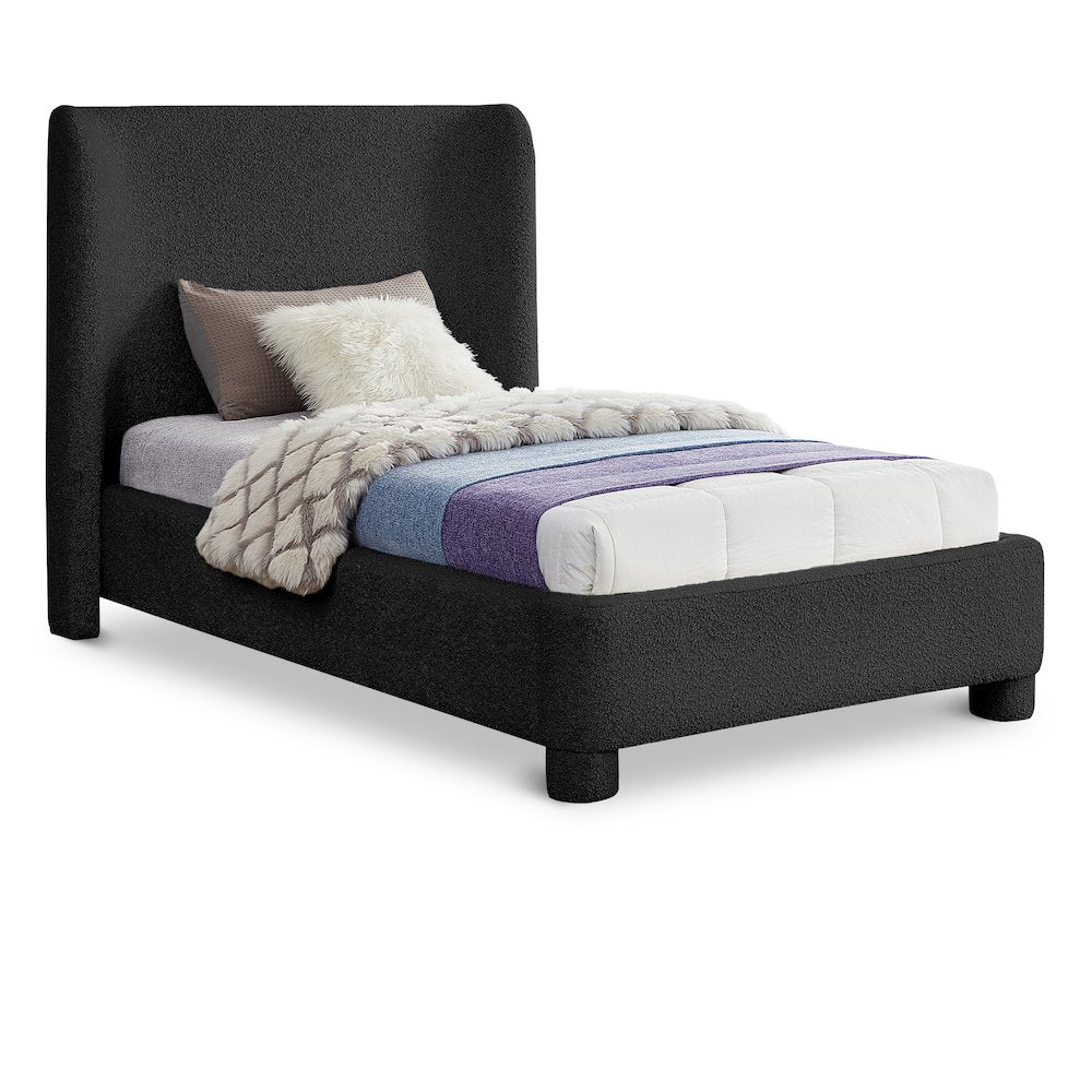 Penny Black Boucle Fabric Twin Bed