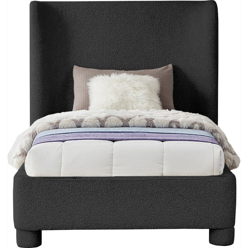 Penny Black Boucle Fabric Twin Bed