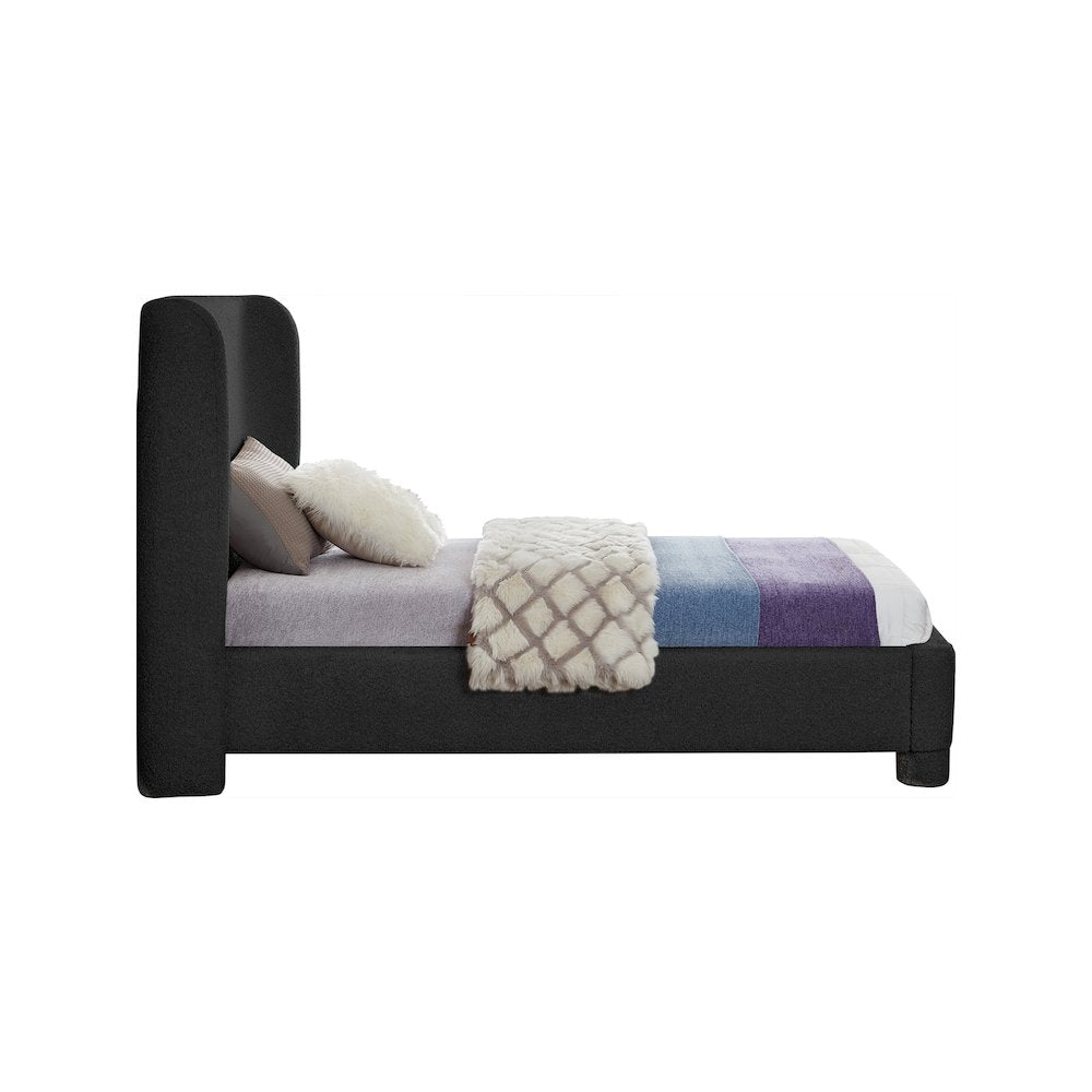 Penny Black Boucle Fabric Twin Bed