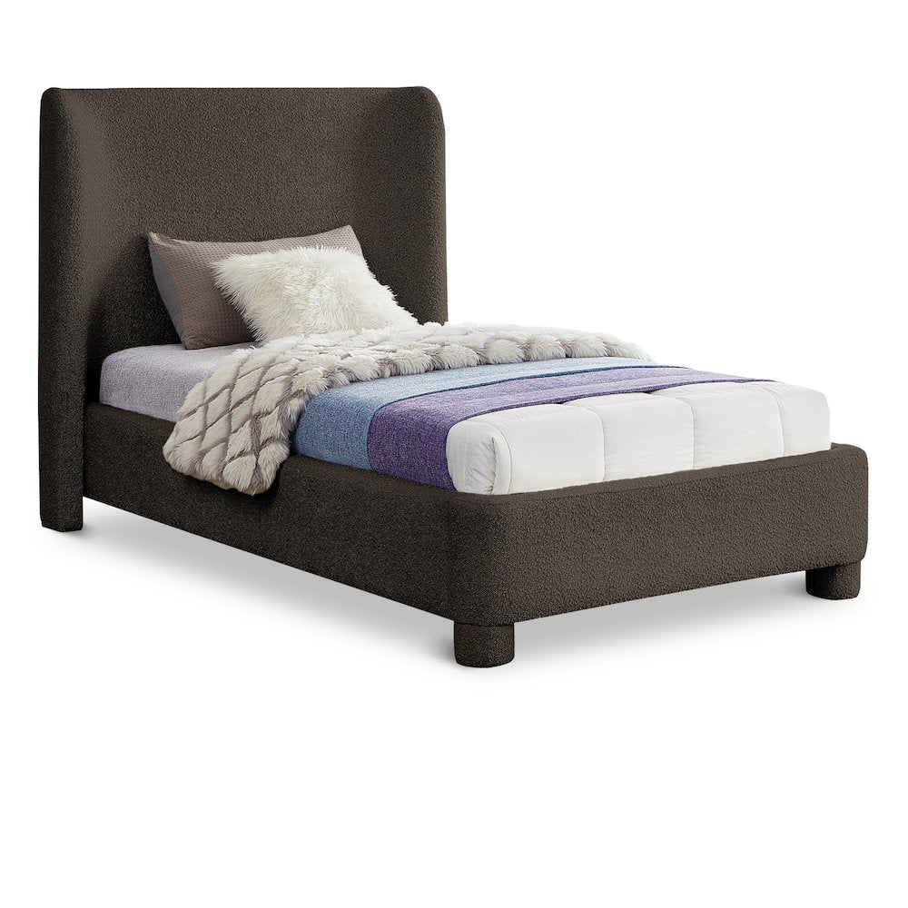 Penny Brown Boucle Fabric Twin Bed