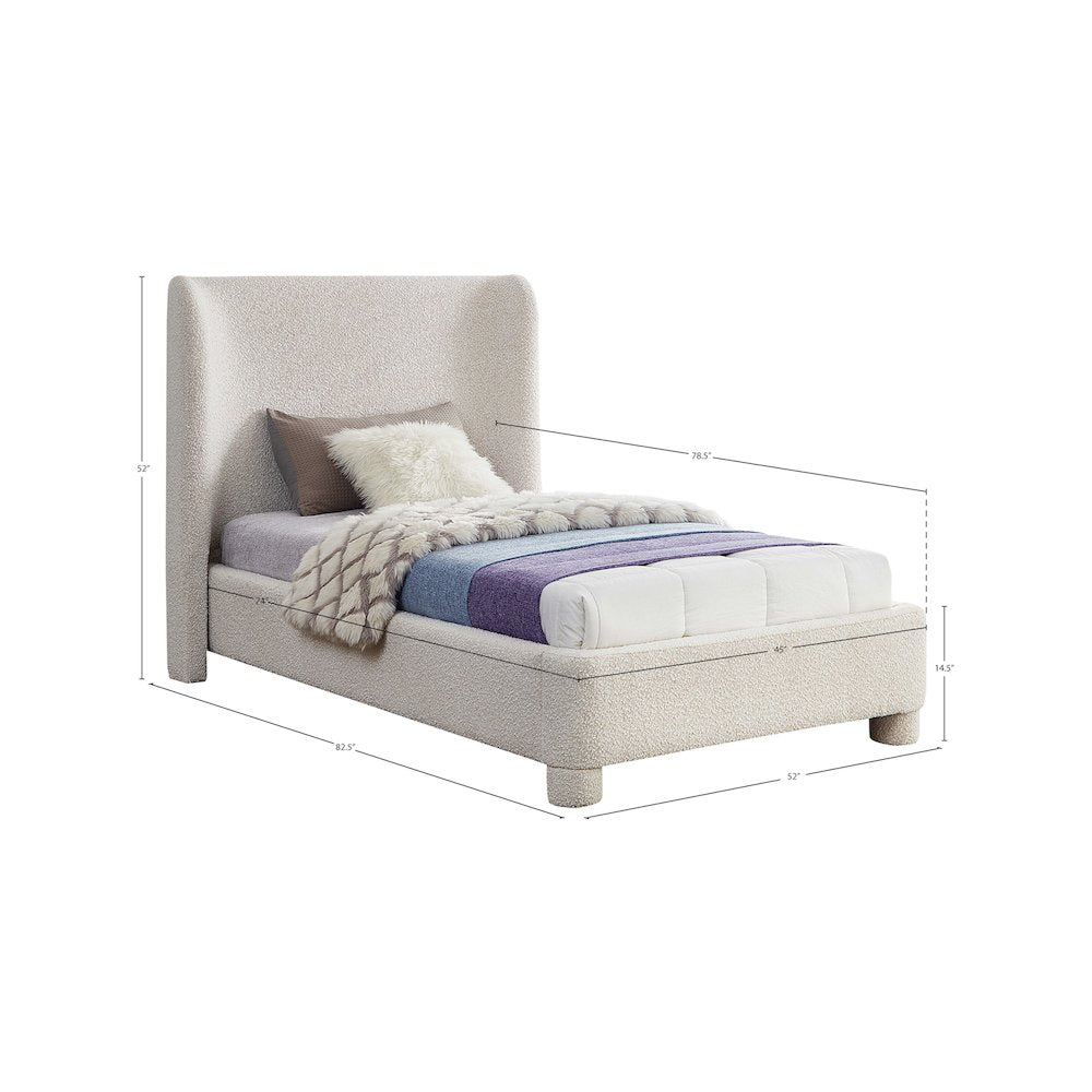 Penny Cream Boucle Fabric Twin Bed