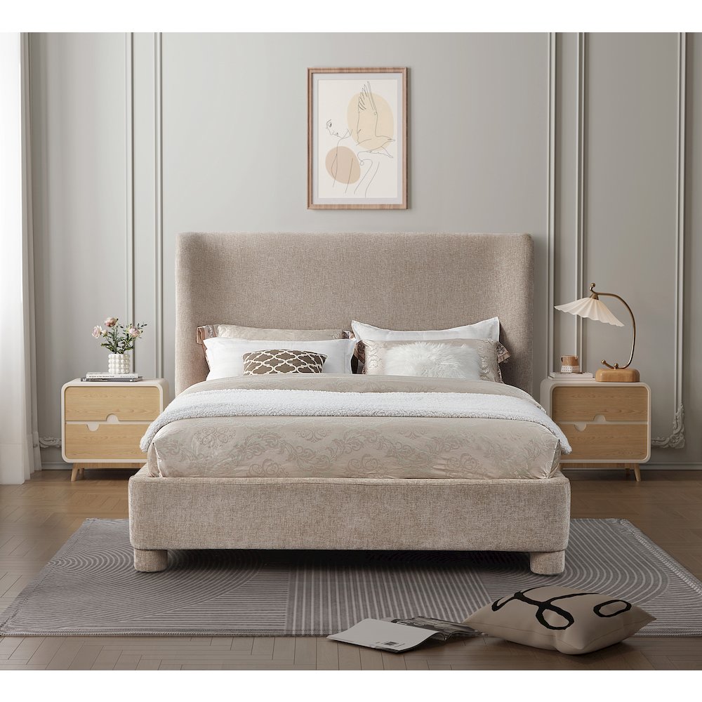 Penny Beige Chenille Fabric King Bed