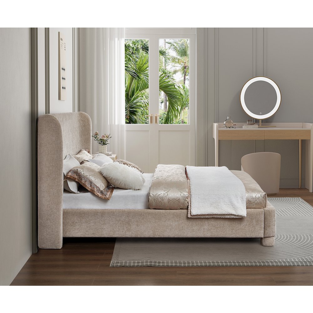 Penny Beige Chenille Fabric King Bed