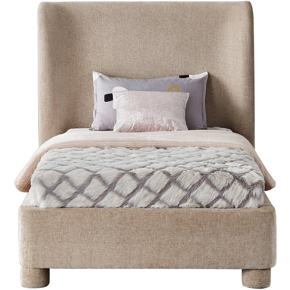 Penny Beige Chenille Fabric Twin Bed