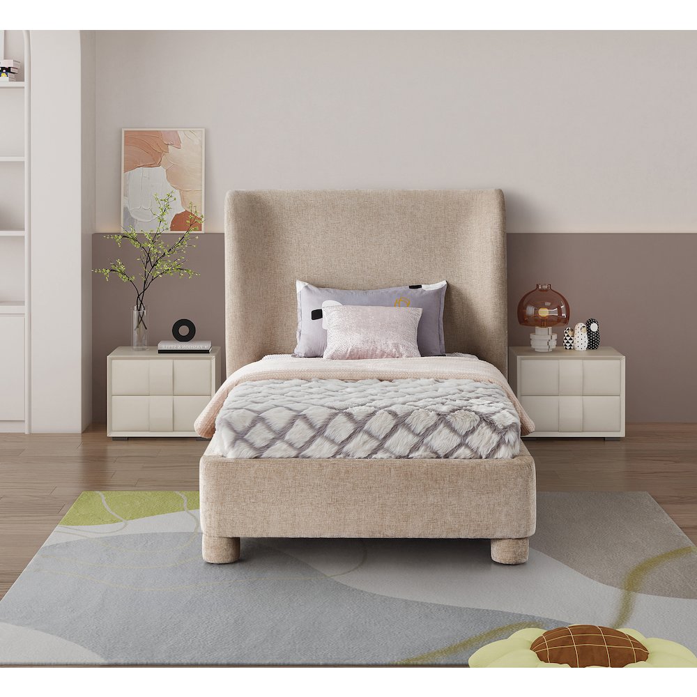 Penny Beige Chenille Fabric Twin Bed