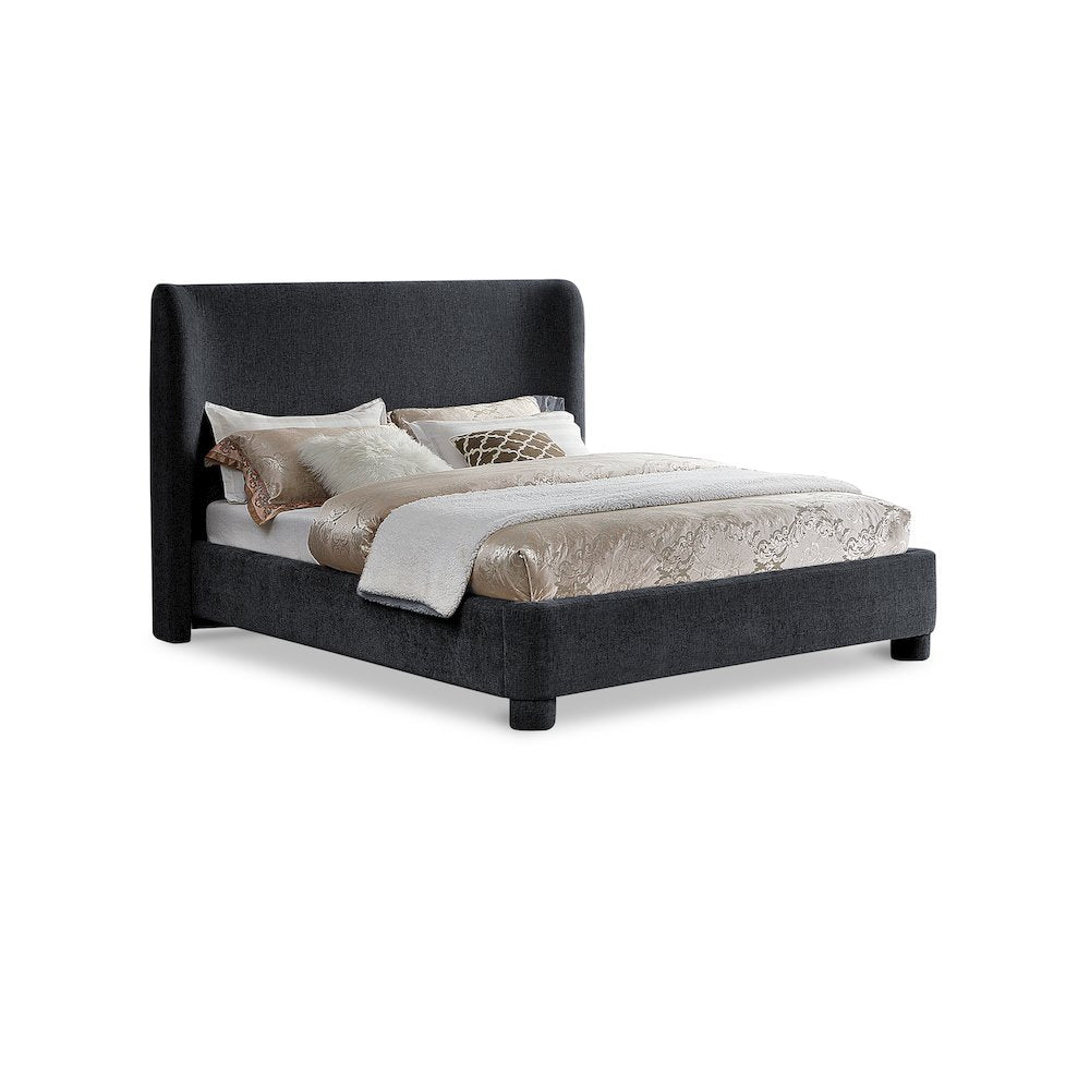 Penny Black Chenille Fabric Queen Bed