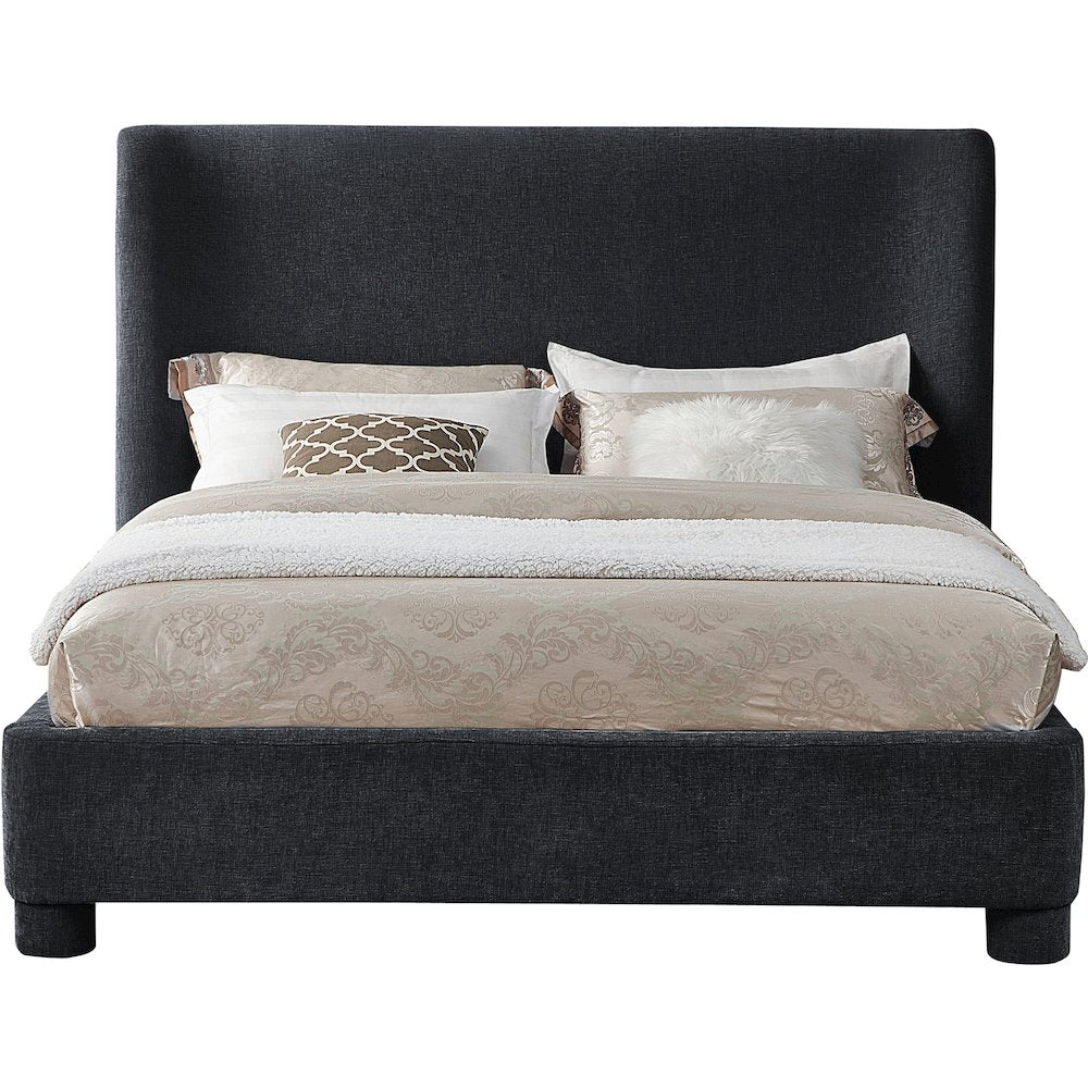 Penny Black Chenille Fabric Queen Bed