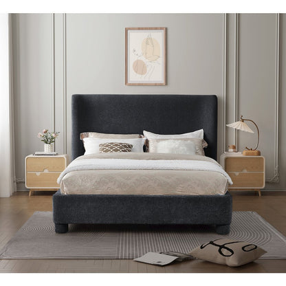 Penny Black Chenille Fabric Queen Bed