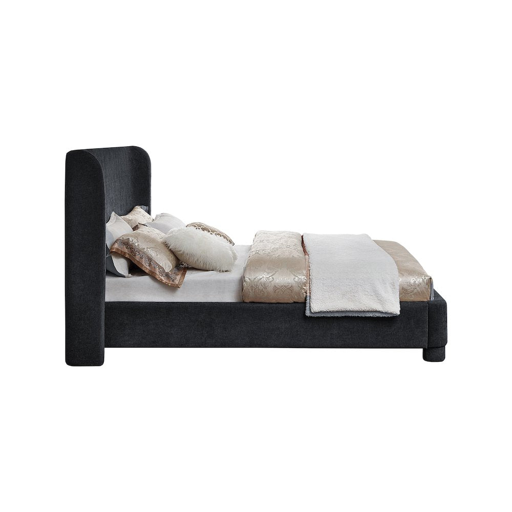 Penny Black Chenille Fabric Queen Bed