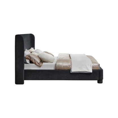 Penny Black Chenille Fabric Queen Bed