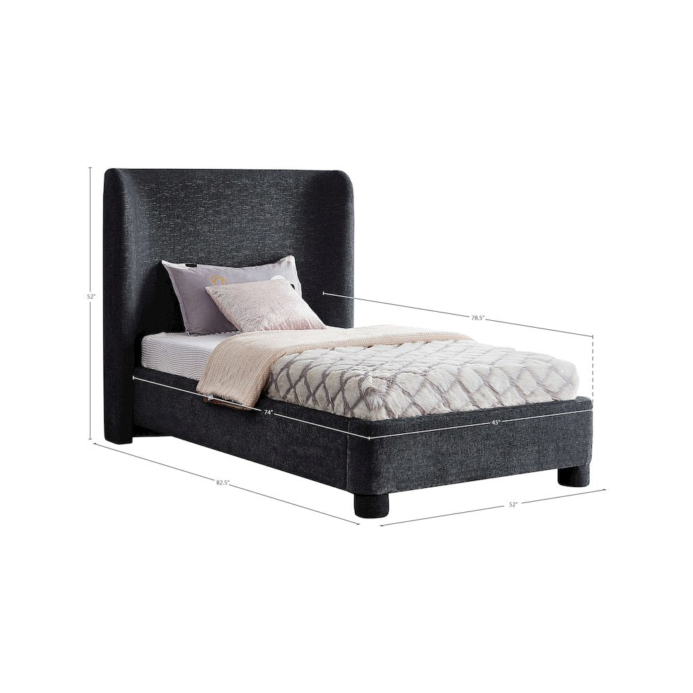 Penny Black Chenille Fabric Twin Bed