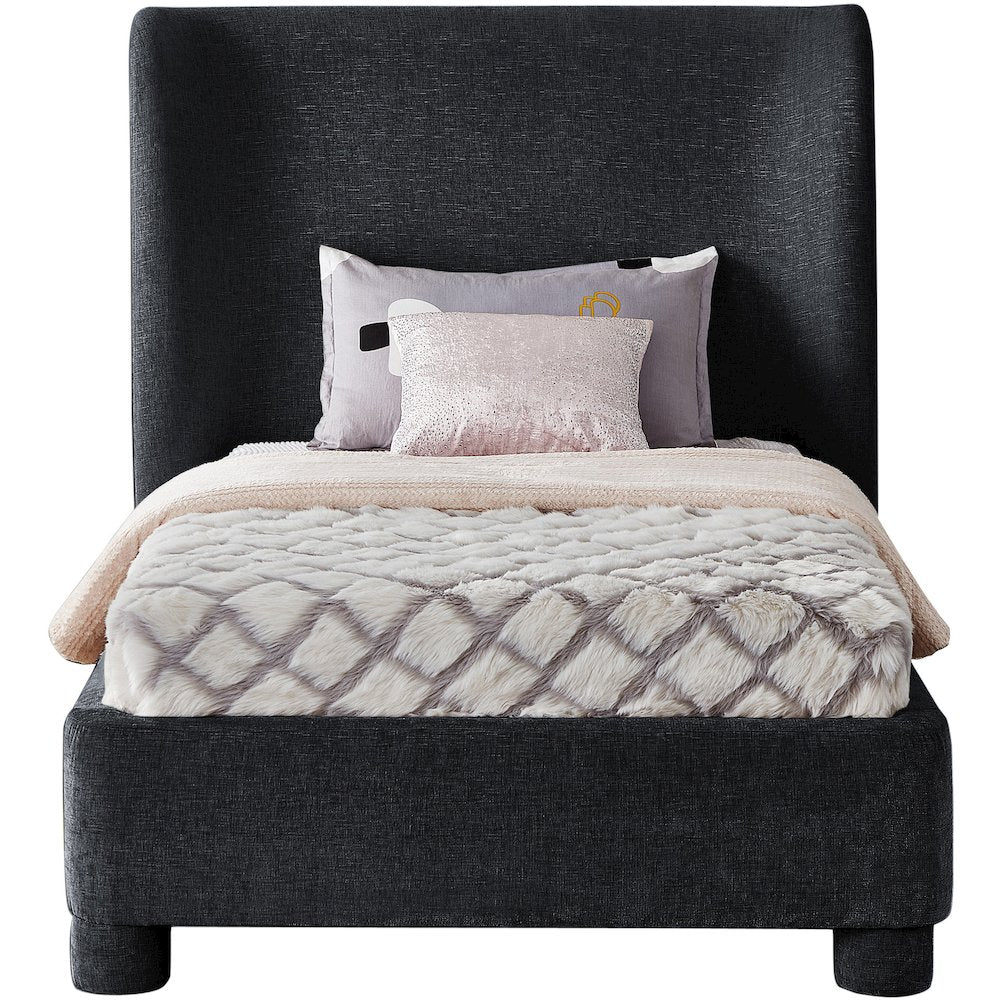 Penny Black Chenille Fabric Twin Bed