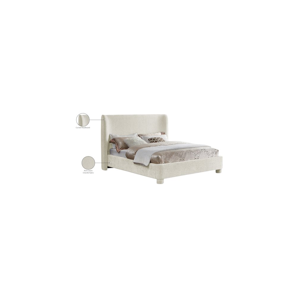 Penny Cream Chenille Fabric Queen Bed