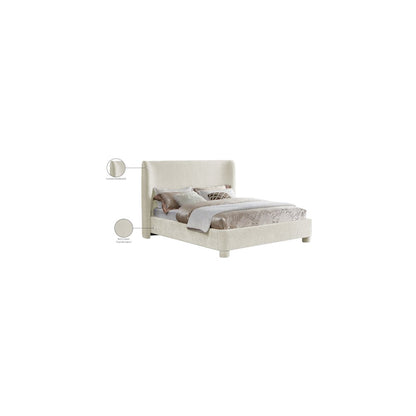 Penny Cream Chenille Fabric Queen Bed