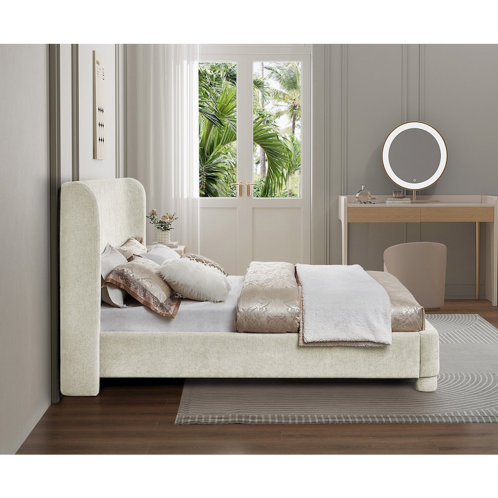 Penny Cream Chenille Fabric Queen Bed