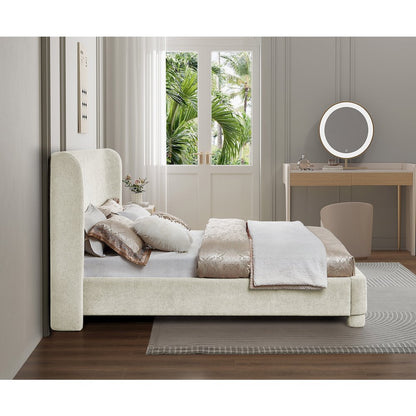 Penny Cream Chenille Fabric Queen Bed