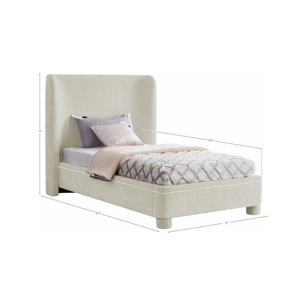 Penny Cream Chenille Fabric Twin Bed