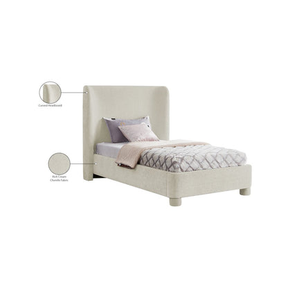 Penny Cream Chenille Fabric Twin Bed