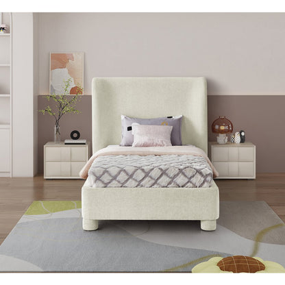 Penny Cream Chenille Fabric Twin Bed