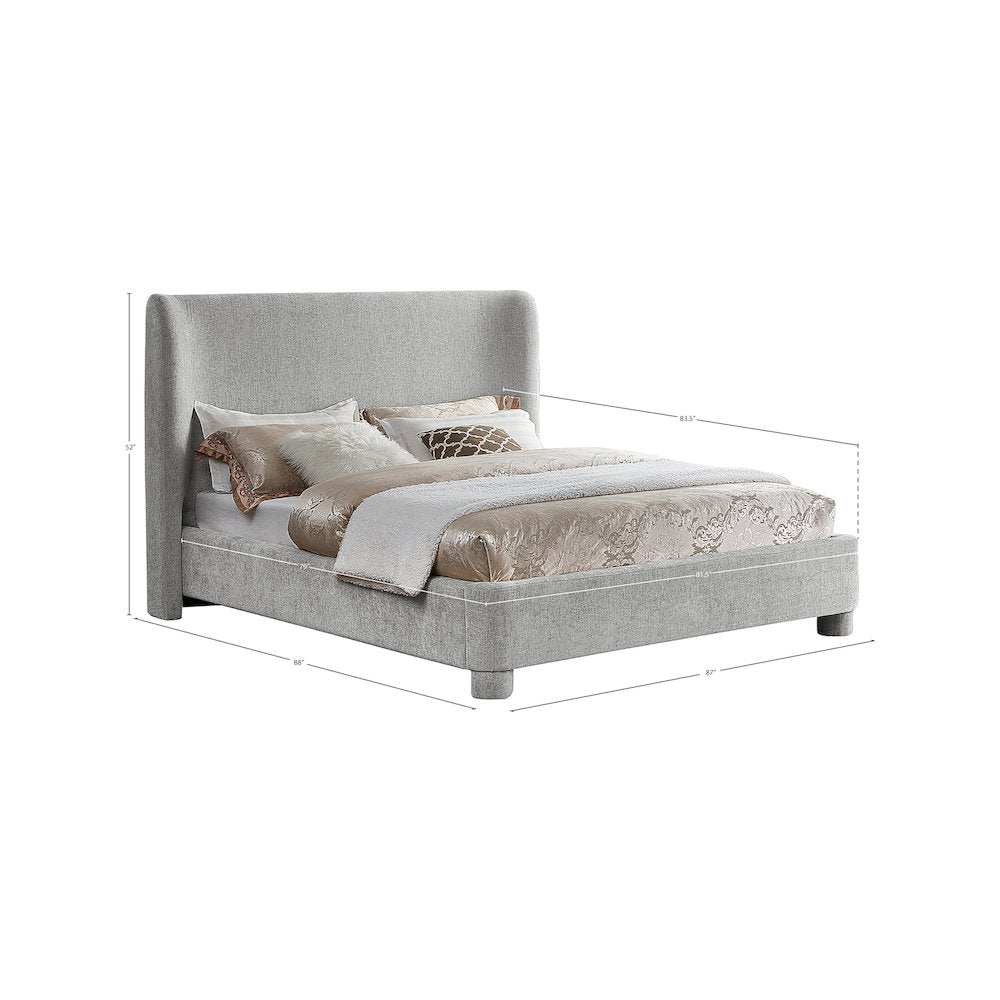 Penny Light Grey Chenille Fabric King Bed