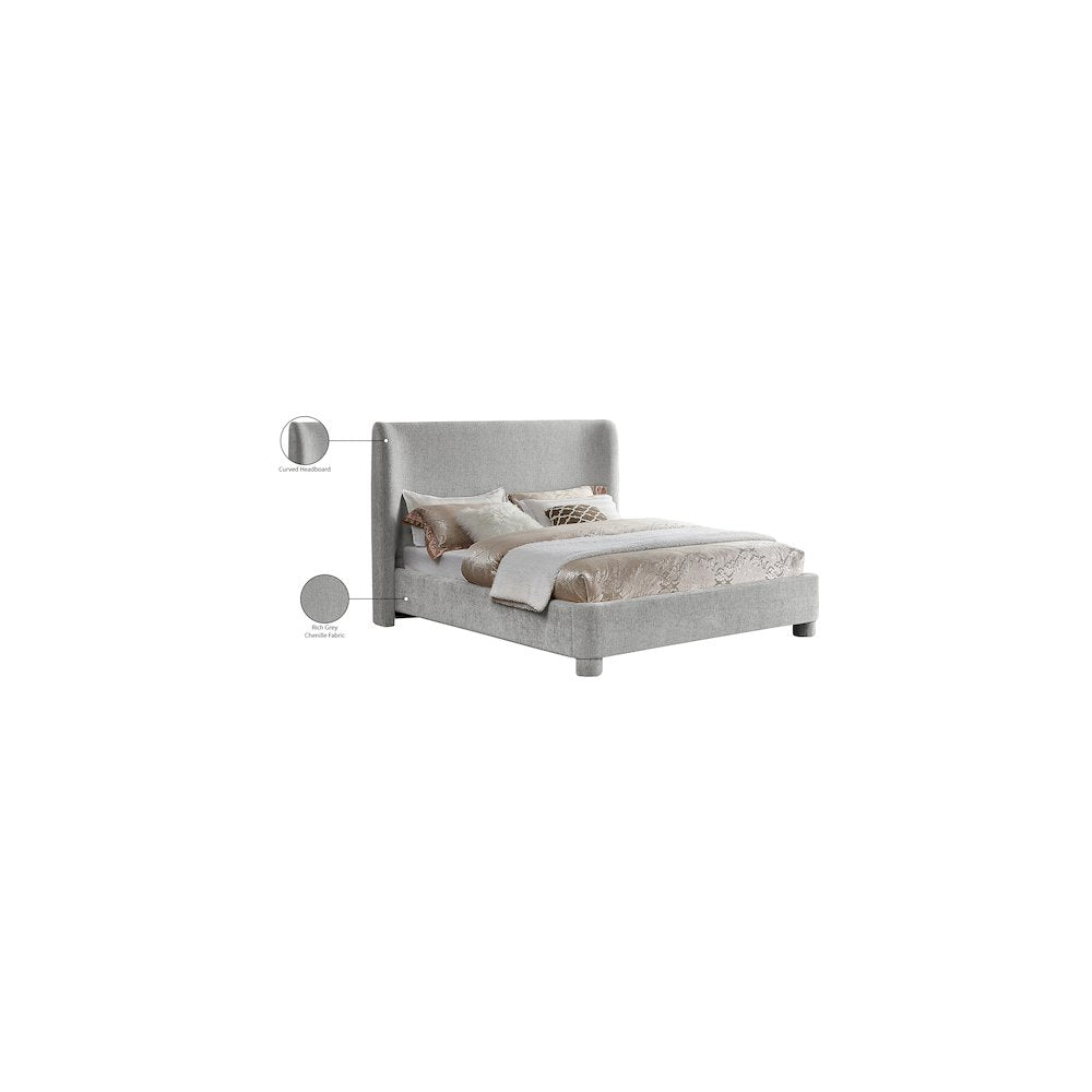 Penny Light Grey Chenille Fabric King Bed