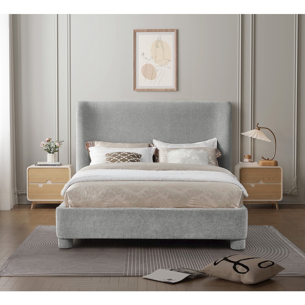 Penny Light Grey Chenille Fabric King Bed