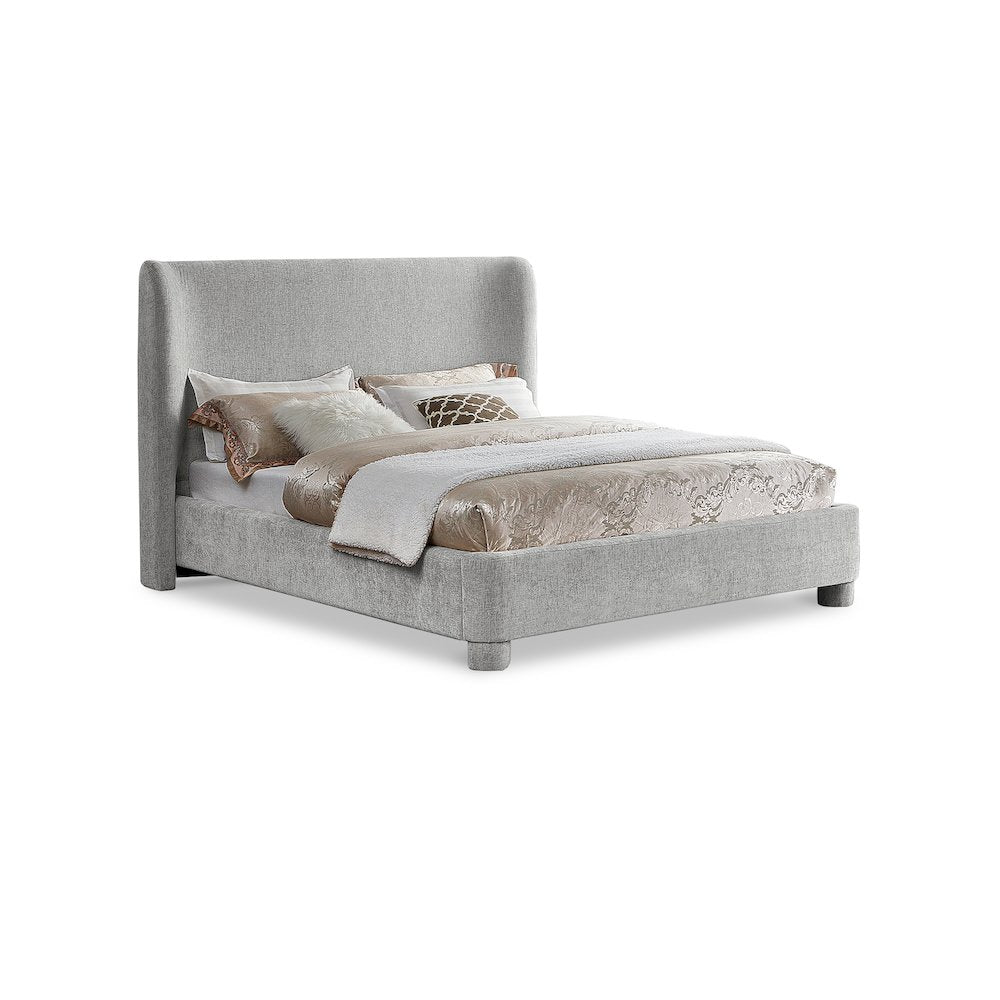 Penny Light Grey Chenille Fabric Queen Bed