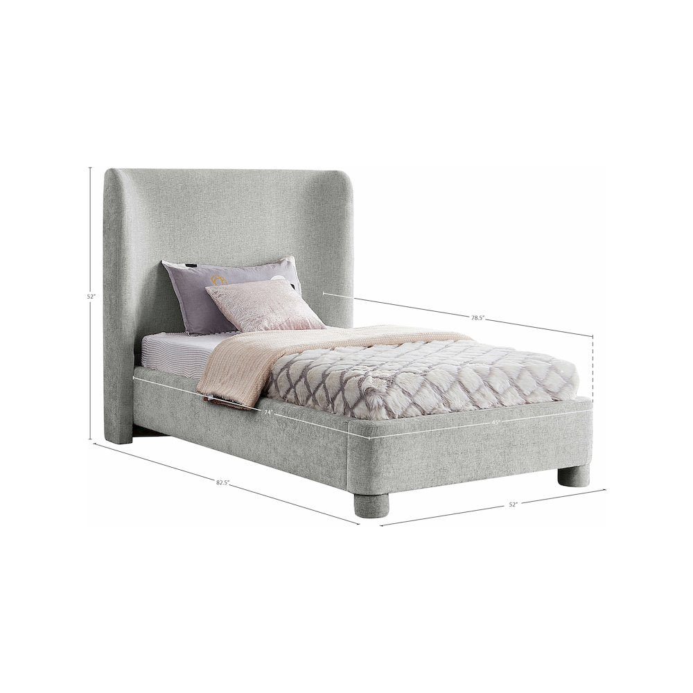Penny Light Grey Chenille Fabric Twin Bed