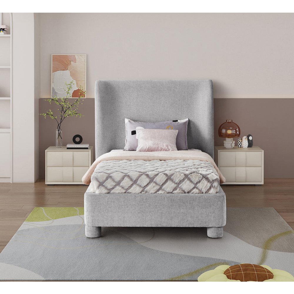 Penny Light Grey Chenille Fabric Twin Bed